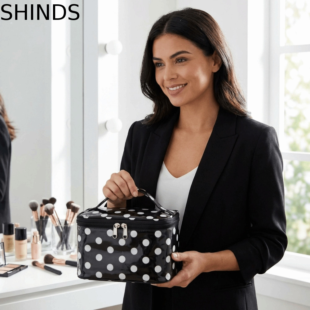 SHINDS Polka Dot PVC Makeup Bag, Polka Dot PVC Cosmetic Bag, Portable Large capacity Waterproof With