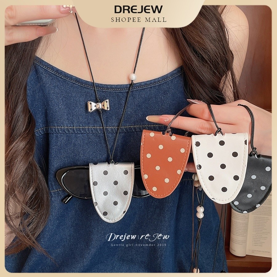 DREJEW Polka Dot PU หนังจี้สร้อยคอ Bow Star Charms ลูกปัดโซ่เสื้อกันหนาวสําหรับผู้หญิงสวมใส่ทุกวัน Decor