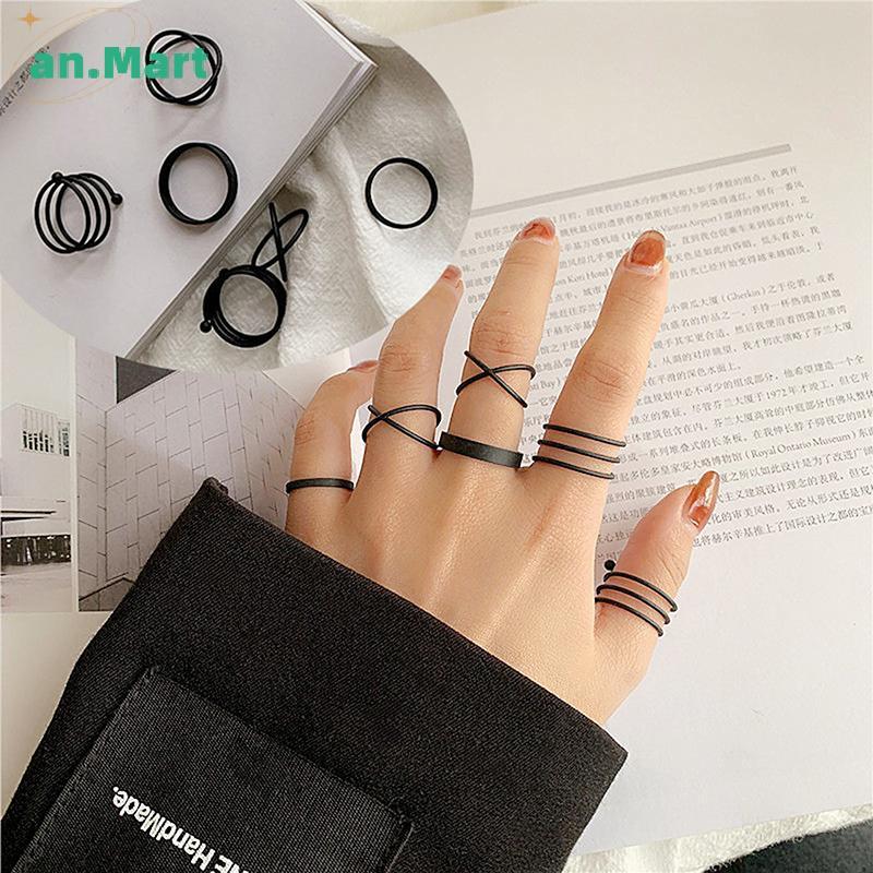 AN.MART 3/6 ชิ้นแหวนวินเทจชุดสําหรับหญิงสาว Punk Metallic Geometric Simple MY