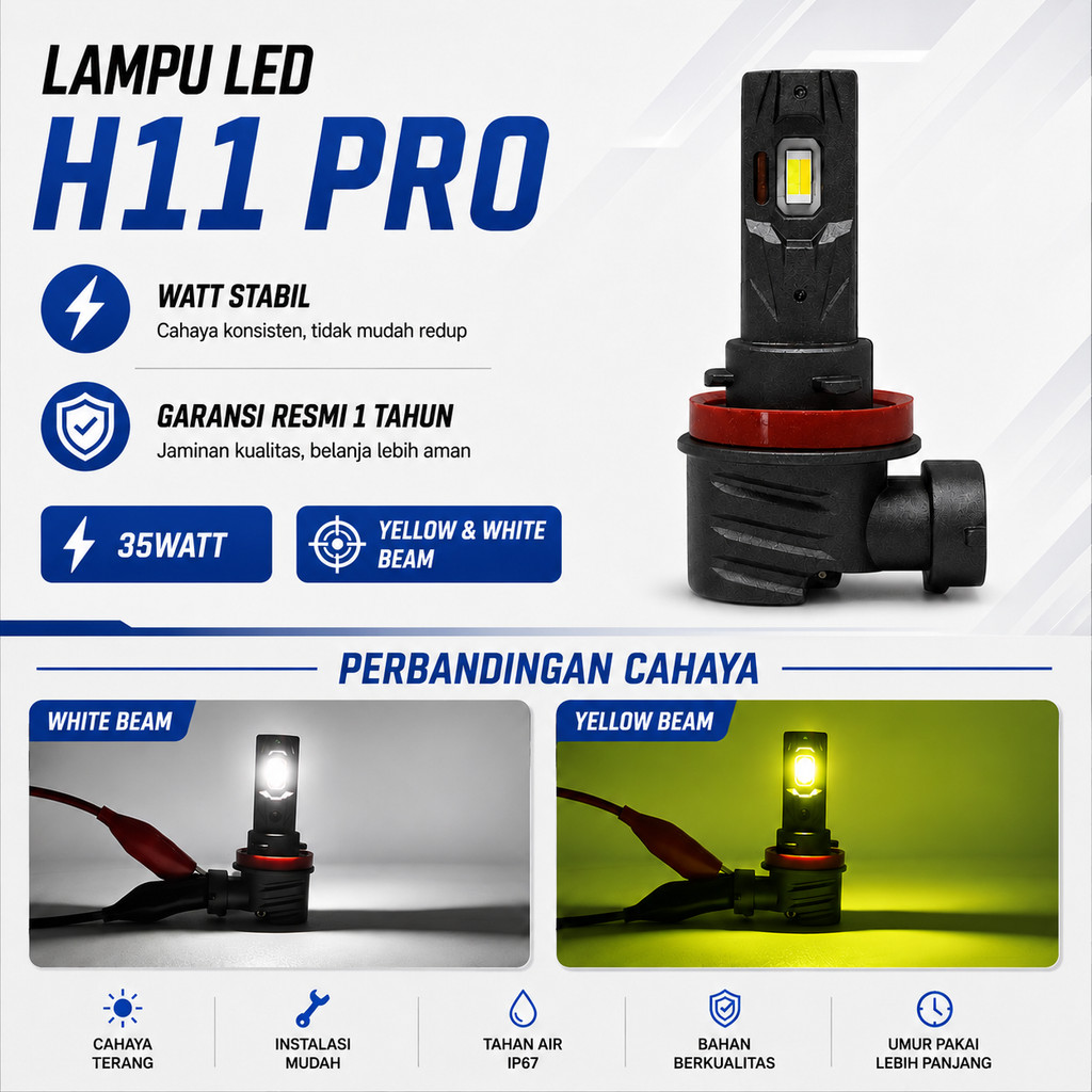 H4 H11 H8 H16 ไฟ Led อลูมิเนียมกําลังสูงรถยนต์สีเหลือง-ขาว