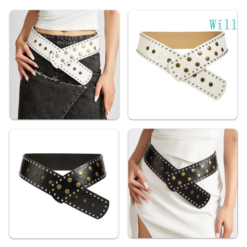 Will Edgy Style Metal Stud Belt Adjustable Waistband อุปกรณ์เสริมหนัง Faux Unisex