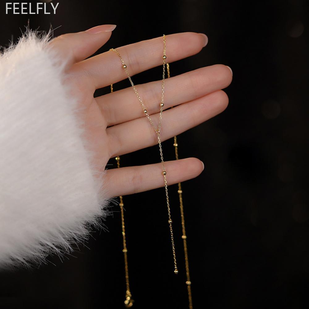 FEELFLY Minimalist รอบลูกปัดสร้อยคอพู่ยาว Clavicle Chain ผู้หญิง Elegant ยาวจี้เครื่องประดับ W2Y4