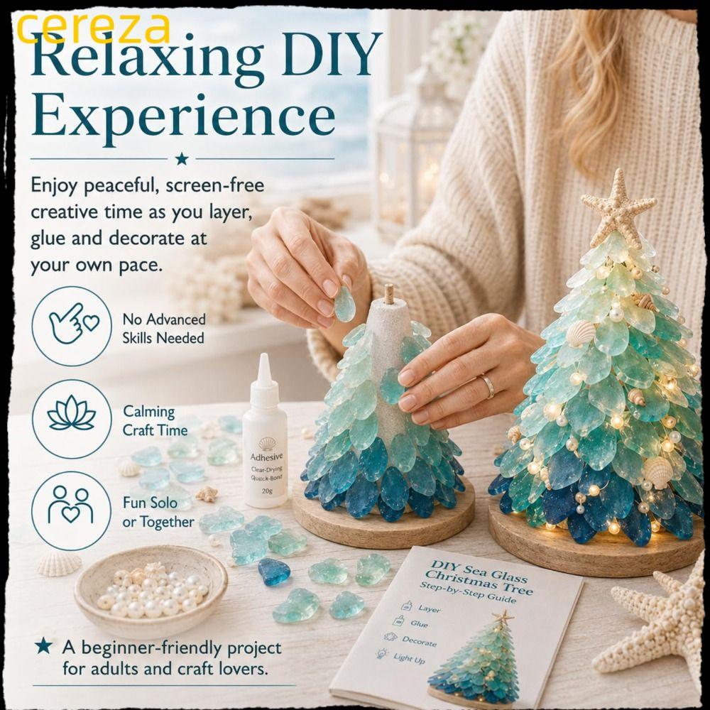 CEREZA DIY Christmas Tree Craft Kit, Handmade Sea Glass Weaving Sea Glass Material DIY Sea Glass Art