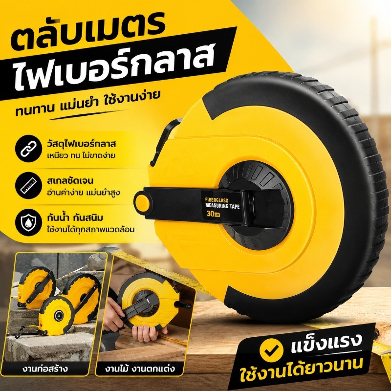 เทปวัดไฟเบอร์ 20/30/50ม. สายวัดไฟเบอร์ เกรดอุตสาหกรรม กันกระแทก แม่นยำสูง พกพาสะดวก วัดที่ดิน วัดพื้นที่