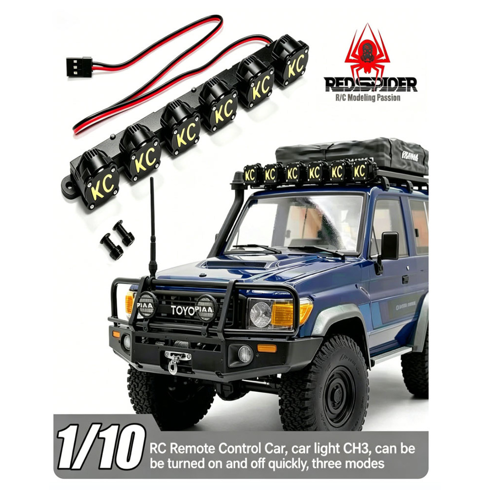 1/10 1/8 Scale KC สไตล์หลังคา Light Bar, 3 โหมดผ่าน CH3, ใช้งานร่วมกับ Axial, Traxxas TRX-4, YK Craw