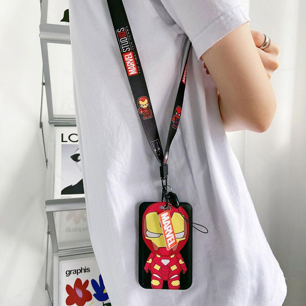 Id Card Holder Case Cartoon Spider Man Bus Card Work Hanging Id Card Rope Set N5q9