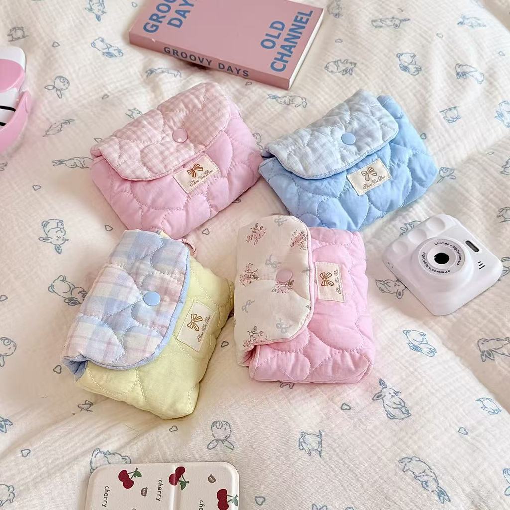 Macaron Fresh Cute Quilted ccd Storage Bag Portable Flip Contrast Color Coin Purse กระเป๋าเดินทาง