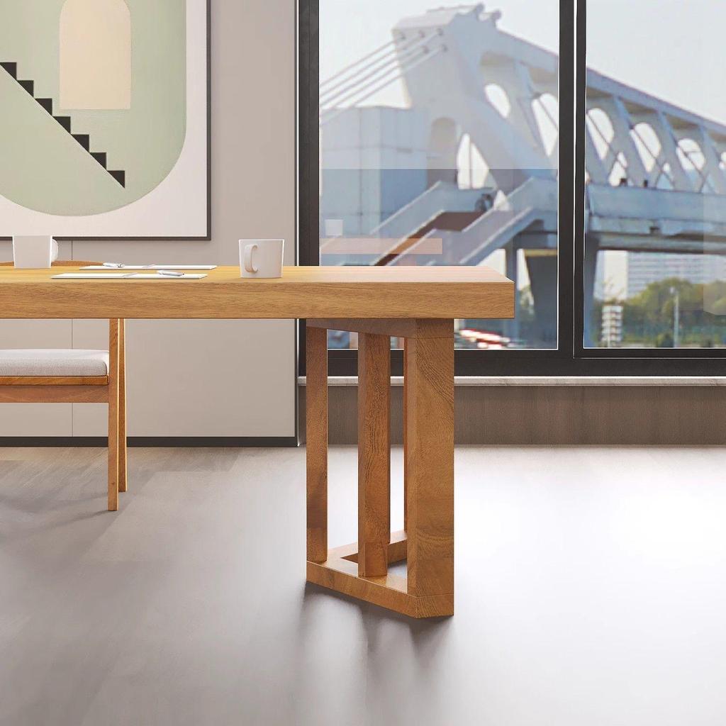 Solid wood conference table, long office table, natural wood meeting room reception training table
