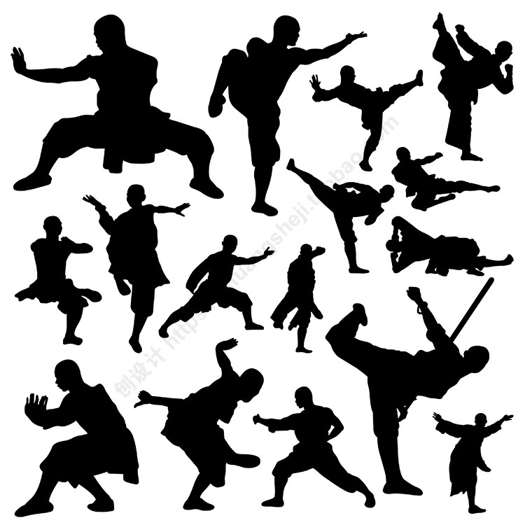 Shaolin Monk Character Silhouette Shaolin Temple Wufu Wuda Tai Chi AI Format Vector Design Material