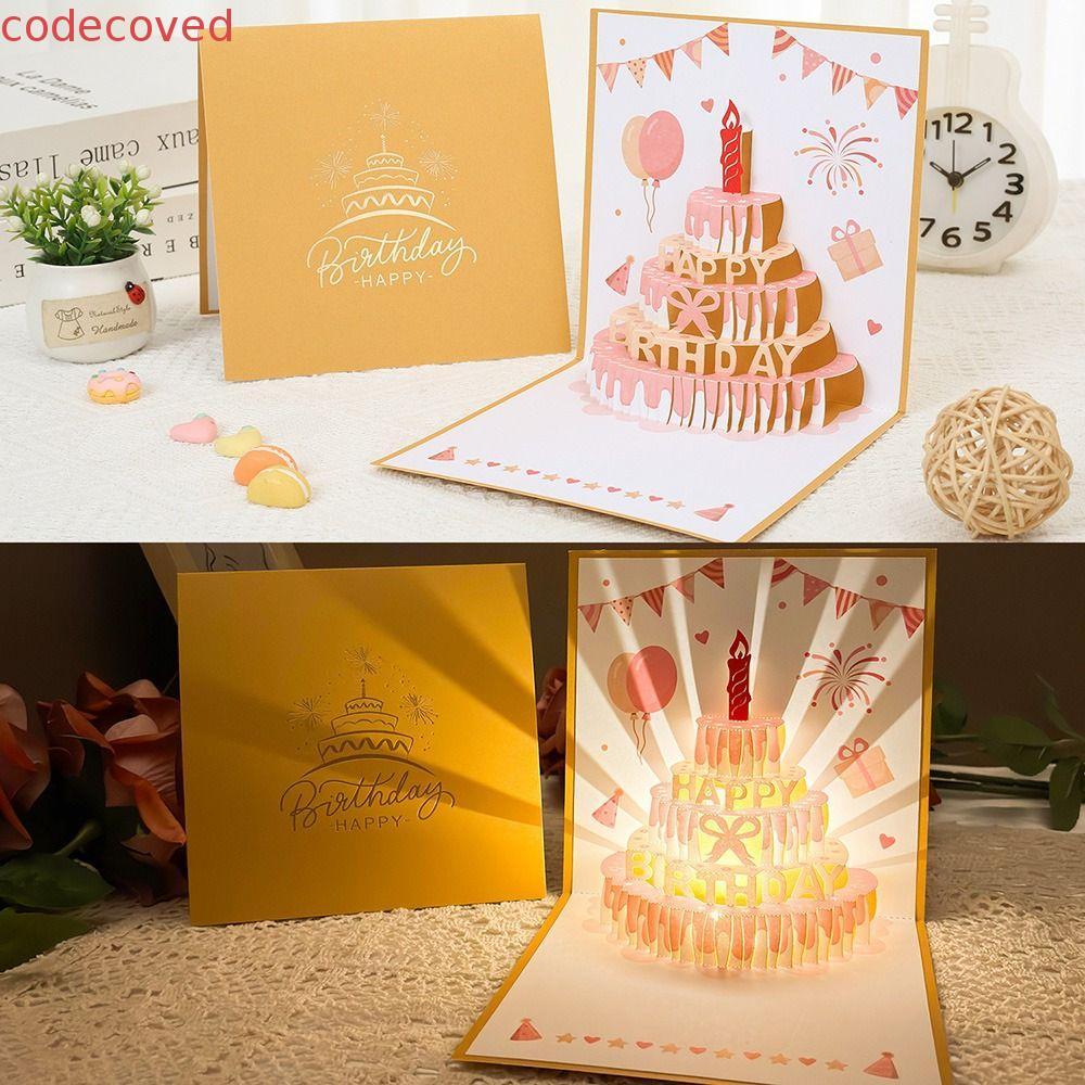 CODECOVED การ์ดอวยพรวันเกิดดนตรีและแสง Led 3D Popup การ์ดอวยพร,พร้อมซองจดหมาย Hollow กระดาษแกะสลัก C