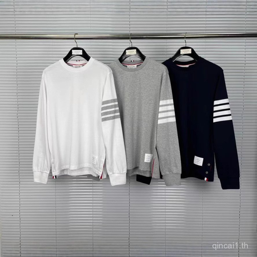 4TLV ฤดูใบไม้ร่วงใหม่สไตล์แขนยาวเสื้อยืดผู้ชายผ้าฝ้ายแท้ Four-Bar Bottoming เสื้อยืดรอบคอผู้ชายผู้หญ