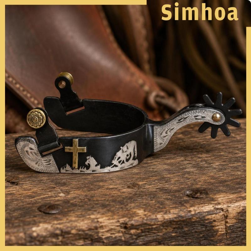 [SIMHOA] แผ่นเงินเยอรมัน Black Iron Spurs Western Cowboy Spurs 2 ก้าน 1/4 นิ้ว