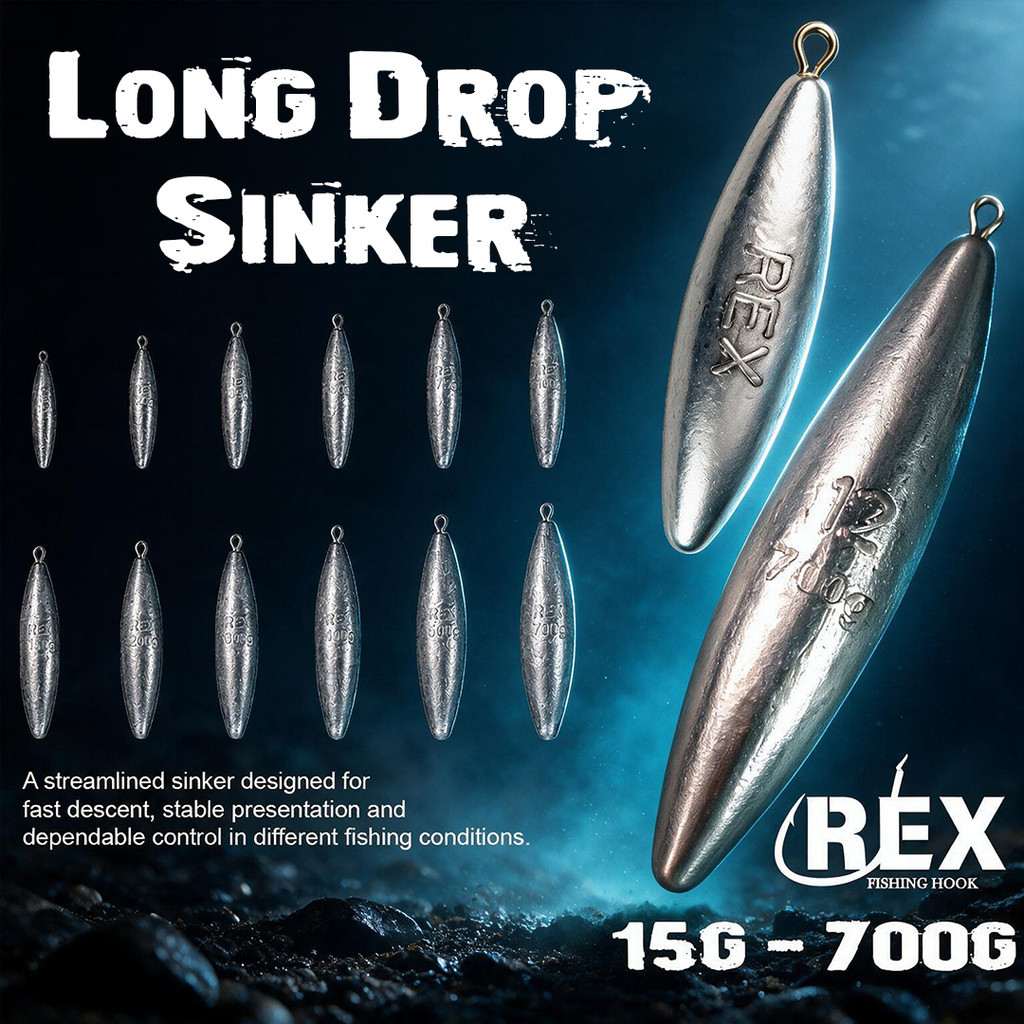 REX Long Drop Sinker 15g-100g Long Ladung Stone Deep Sea Fishing Sinker