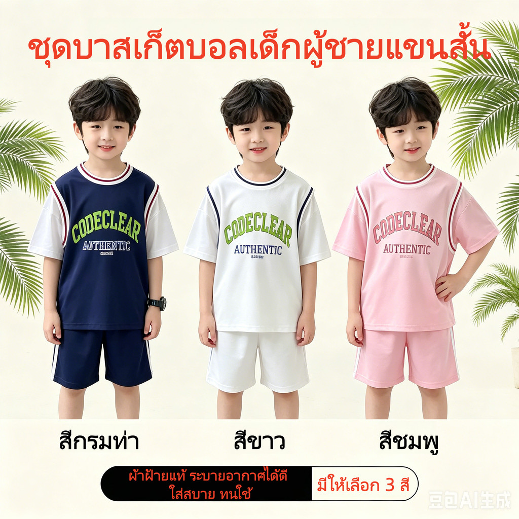 ชุดกีฬาเด็กผู้ชายเสื้อยืดแขนสั้นสไตล์เสื้อบาสเก็ตบอลผ้าตาข่ายระบายอากาศสวมใส่สบายฤดูร้อนเก็บเงินปลายทาง