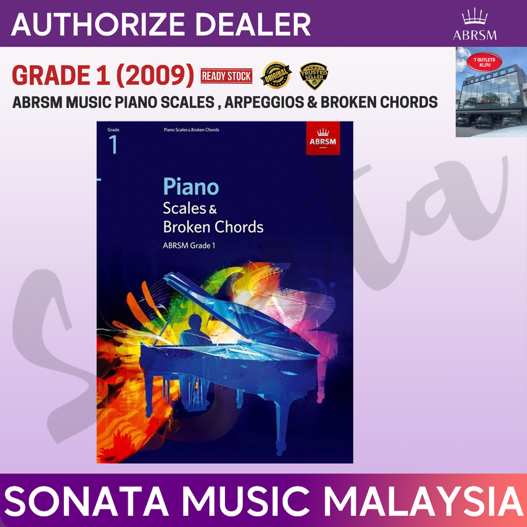 ABRSM MUSIC PIANO SCALES , ARPAGIOS & BROKEN CHORDS สําหรับเกรด 1 (ปี 2009 ) หนังสือ EXAM PIECES
