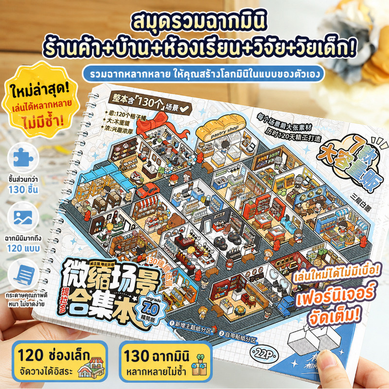 สมุดรวมสติกเกอร์ฉากมินิ 130 ฉาก 120 ชิ้น สร้างเมืองตกแต่งได้ DIY น่ารัก เล่นสร้างสรรค์ เหมาะเด็กและผู้ใหญ่