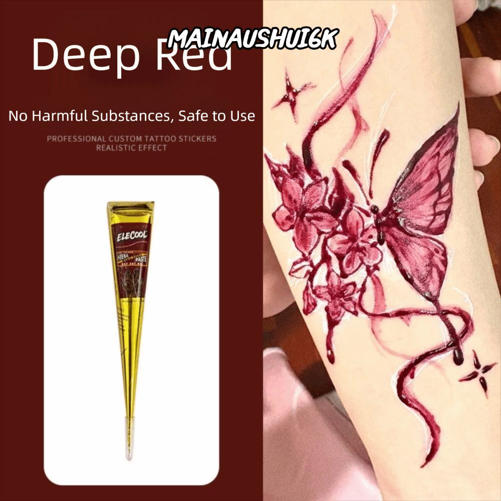 MAINAUSHUI6K Henna Paste Cone,ใช้งานง่ายกึ่งถาวรHenna Tattoo Cream, Tattoo Creamสีดําสีน้ําตาลชั่วคร