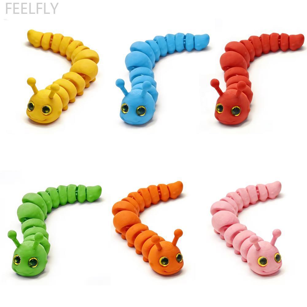 FEELFLY 3D พิมพ์ที่มีสีสัน Caterpillar แมลงข้อต่อที่สามารถเคลื่อนย้ายตกแต่ง Craft Decompression ของเ