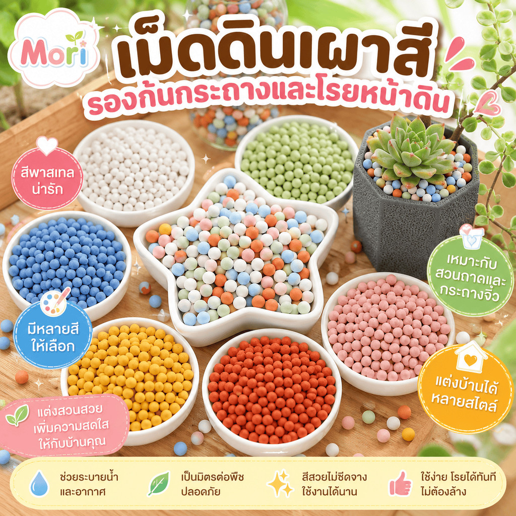 Mori หินปลูกต้นไม้เม็ดดินเผา ใช้รองก้นกระถางและโรยหน้าดิน ระบายน้ำดี โปร่งอากาศ เหมาะกับไฮโดร ไม้อวบน้ำ คุ้มค่า ส่งไว