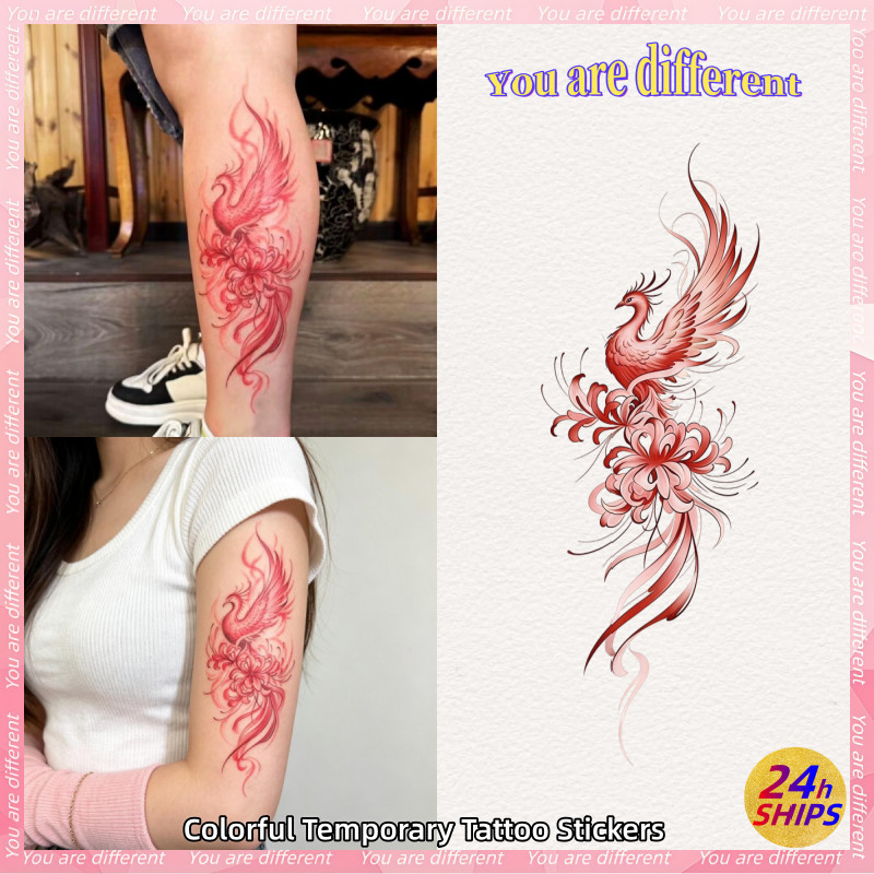 Phoenix Flower Pattern Tattoo สาวเซ็กซี่แขน Tattoo สติ๊กเกอร์รอยสักกันน้ํา ติดทนนาน 7 วัน สติกเกอร์ผิว รอยสักปลอมชั่วคราว