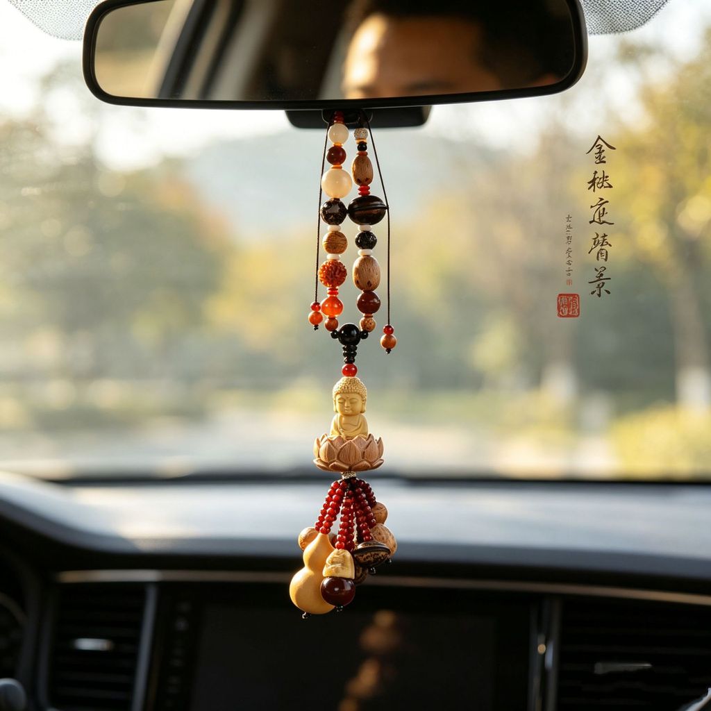 2026 จี้รถ Boxwood Lotus Lotus Gourd รถแขวนพรีเมี่ยมลูกปัดรถกระจกมองหลังจี้ 2026 จี้รถใหม่ Boxwood L
