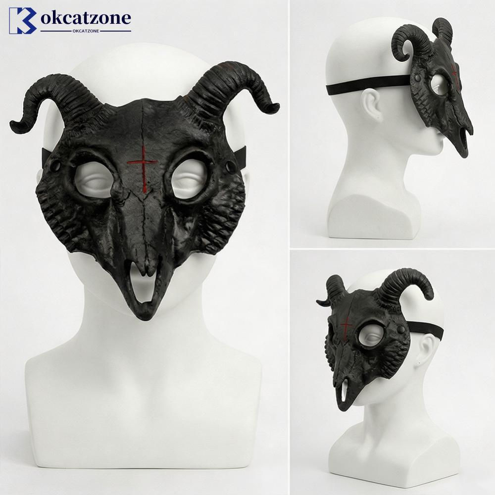 OKCATZONE ฮาโลวีน PU หน้ากากแพะ Full Face แกะ Skull คอสเพลย์หน้ากากสําหรับผู้ใหญ่เด็ก Carnival Masqu