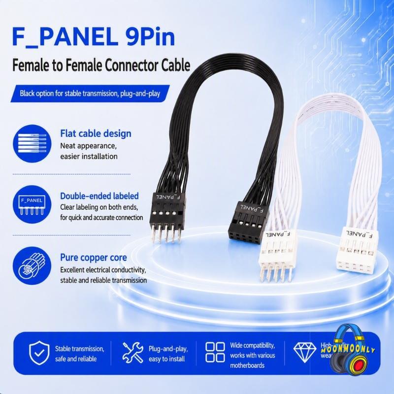 สาย MOON F PANEL พร้อมริบบิ้นแบนสําหรับสายไฟต่อเส้นทางด้านหน้าบนเดสก์ท็อป