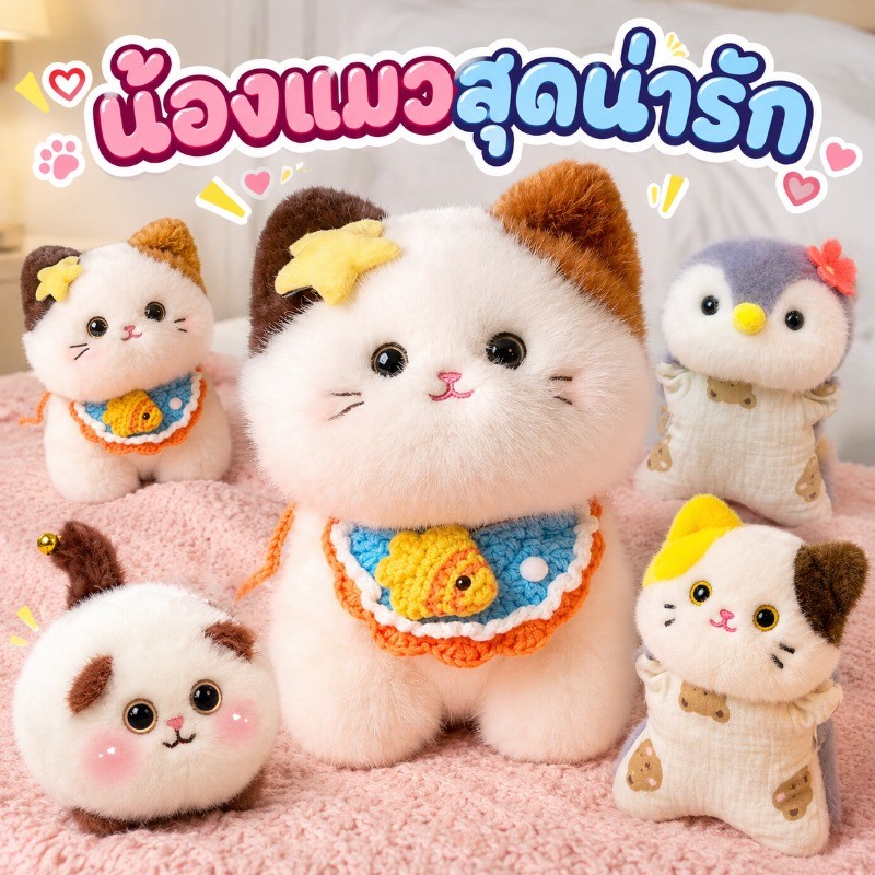 ตุ๊กตาแมว ตุ๊กตาแมวลายสามสี ตุ๊กตานุ่มนิ่ม แมวกอดนอน ของขวัญวันเกิด ของแต่งห้อง น่ารัก