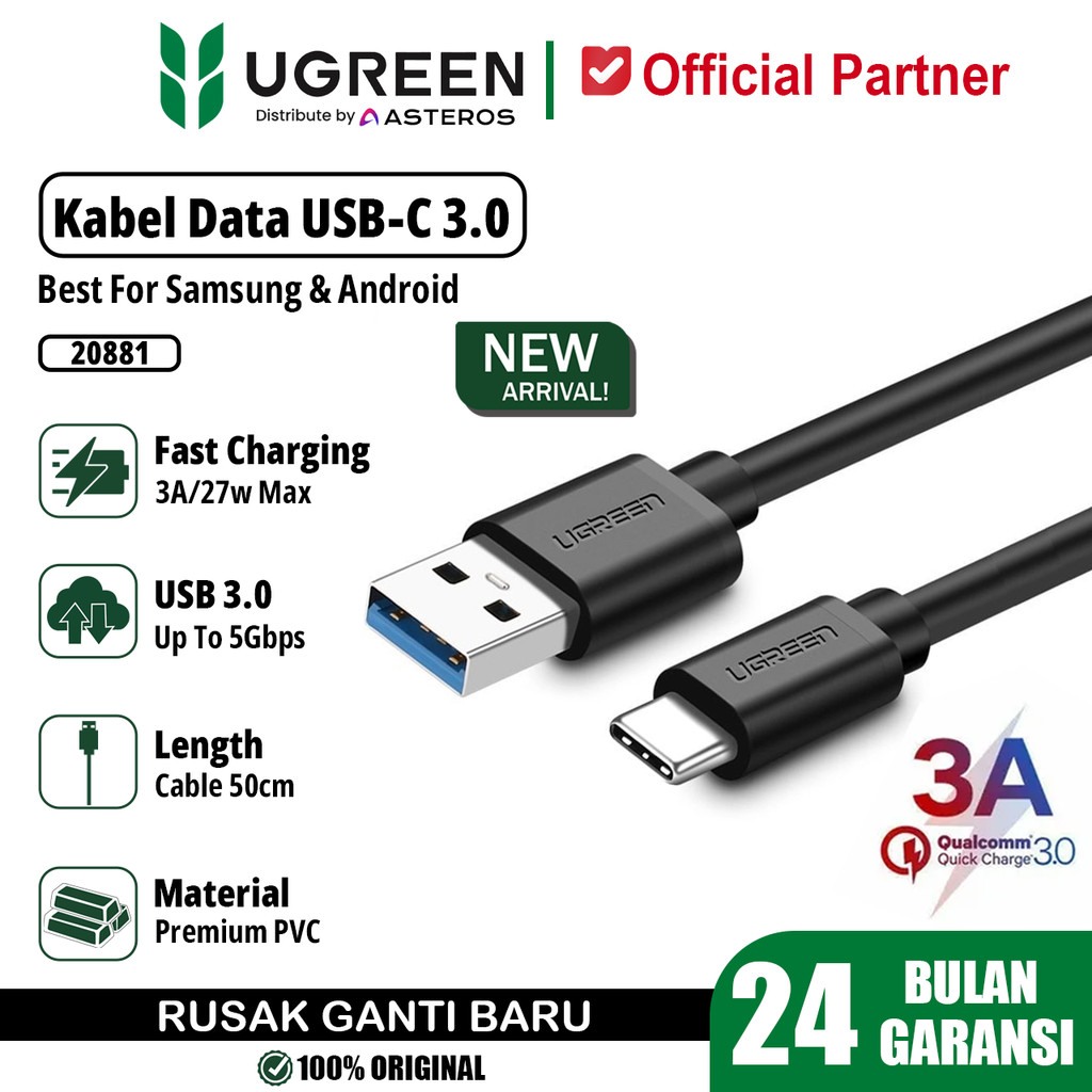 UGREEN 20881 USB TO TYPE C PVC BLACK Data Cable 50cm