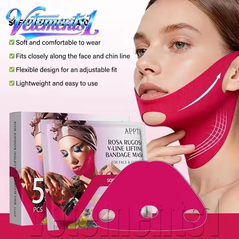 [จัดส่งฟรี] Firm Lift Bandage - APPTI Rose Collagen Ear-Loop Mask - Hydrating V Shape Facial Masks -
