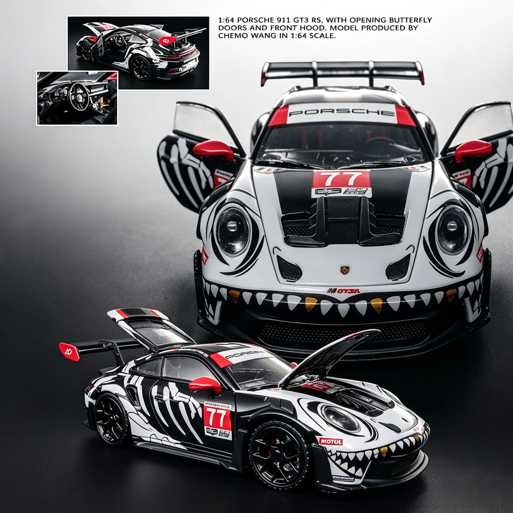 Demon King Auto 1/64 Porsche 911 GT3 RS Bone Dragon #77 Full Open โมเดลรถ รถของเล่น สําหรับเด็กผู้ชา