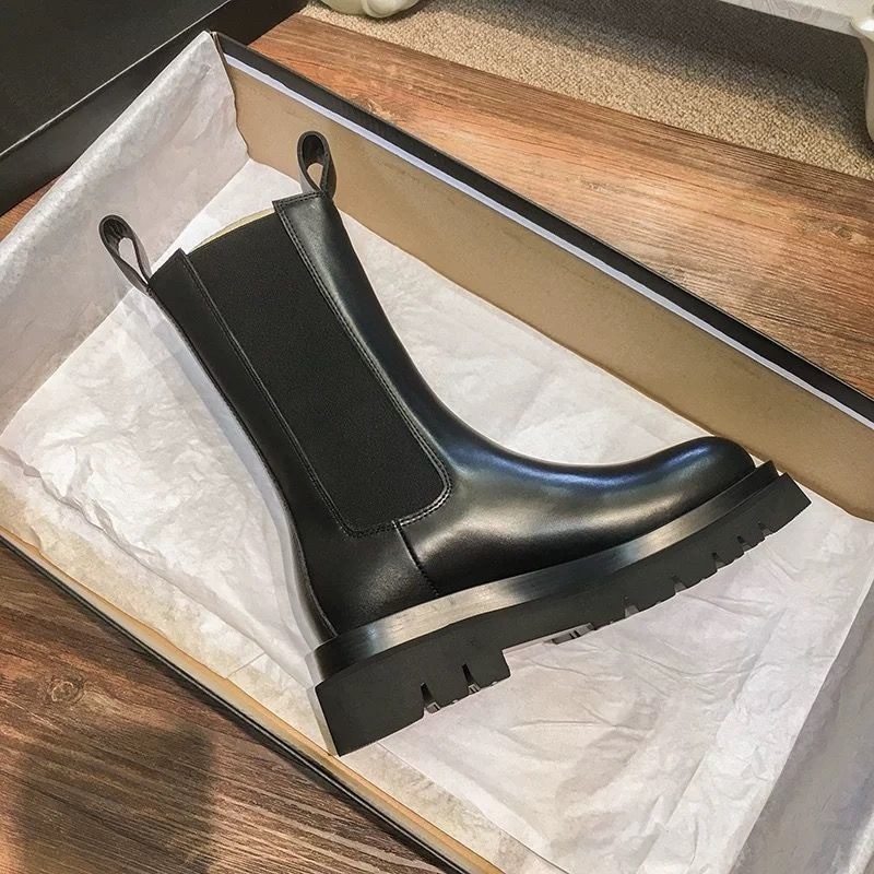 Thick-Soled Chelsea Short Boots Flat Boots British Mid-Tube Martin Boots Women