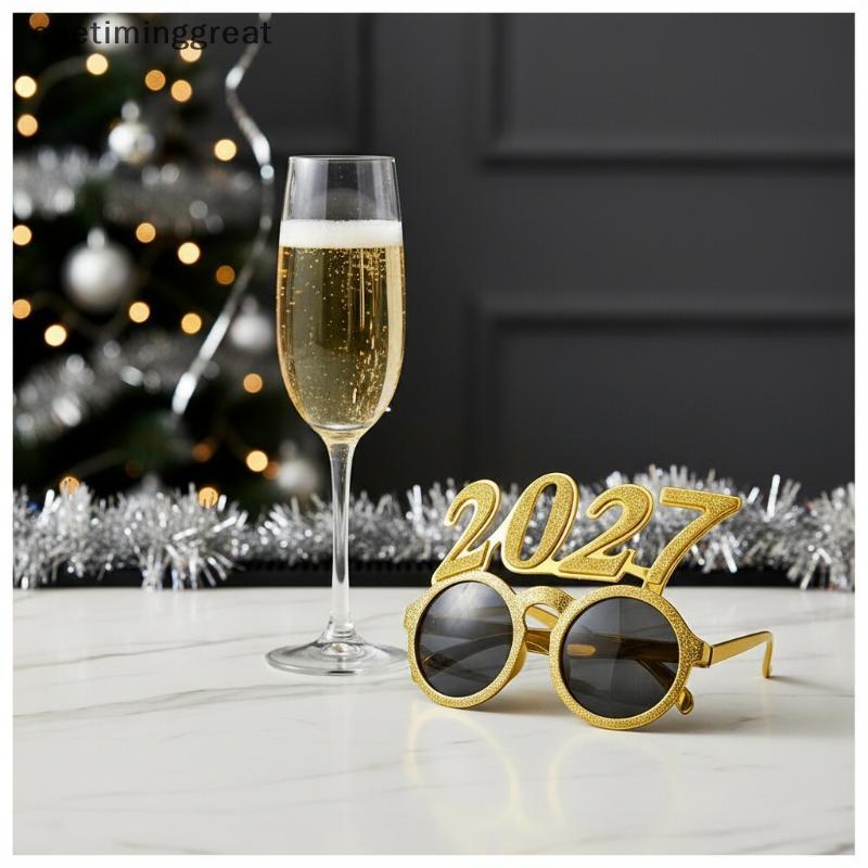 Onetiminggreat 2027 จํานวนแว่นตาสวัสดีปีใหม่แว่นตาเพชร Glitter แว่นตากันแดดคอสเพลย์ Prop Xmas Party 