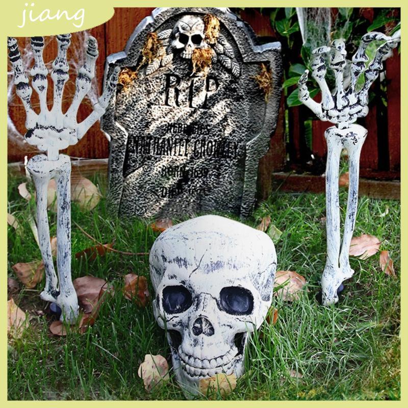 JN ฮาโลวีน Skull มือแขน Yard Stake เหมือนจริงโครงกระดูกสําหรับหัว Figurine ตกแต่งสวน Haunted House P