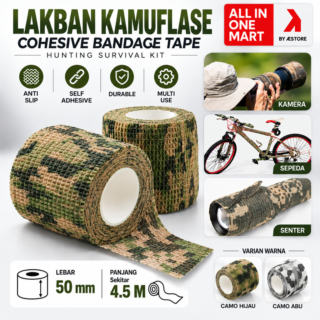 Camouflage Cohesive Bandage Tape Hunting 4.5M 50mm - H10