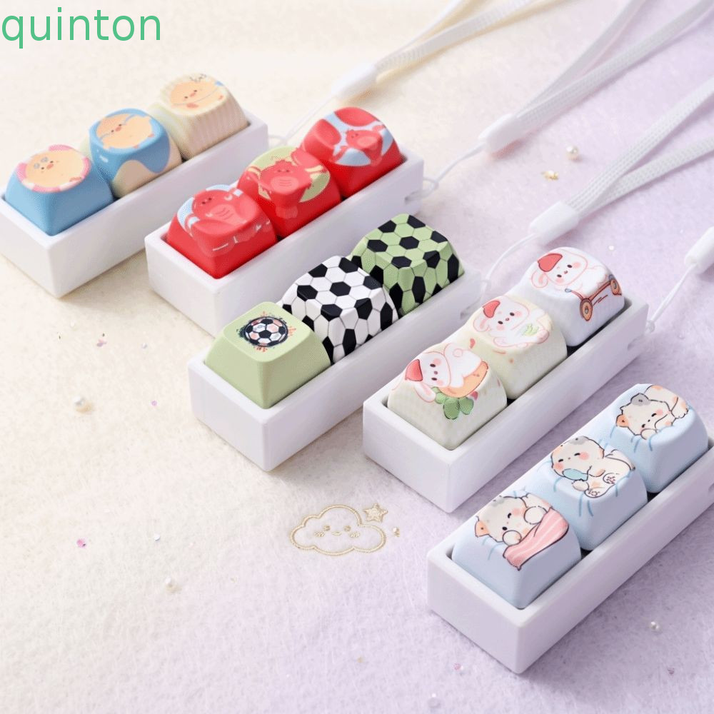 QUITON Keycap Fidget พวงกุญแจ, 3 คีย์ Ice Blue Gradient คีย์บอร์ด Clicker ของเล่นพวงกุญแจ, Keycap พว