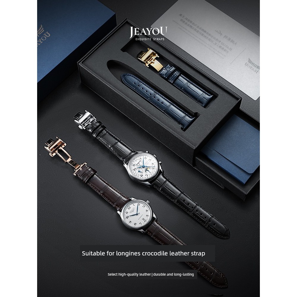 นาฬิกาผู้หญิง นาฬิกาเด็กผู้หญิง สายนาฬิกาหนังจระเข้ Jiyou Longines สายนาฬิกาหนังแท้สำหรับผู้ชาย