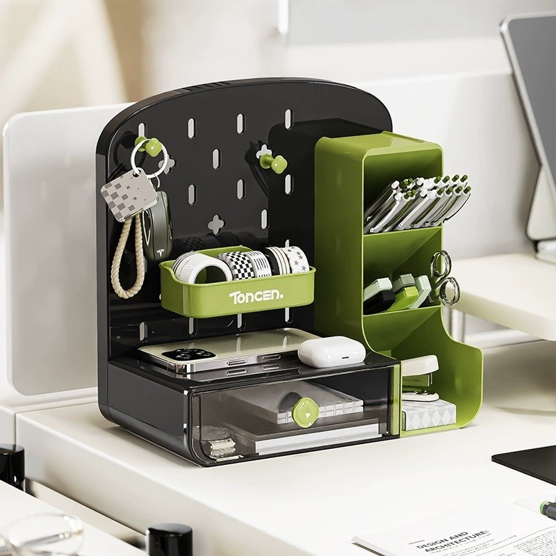 กล่องเก็บของตั้งโต๊ะมัลติฟังก์ชั่นลิ้นชัก Pegboard Desk Organizer สําหรับนักเรียน