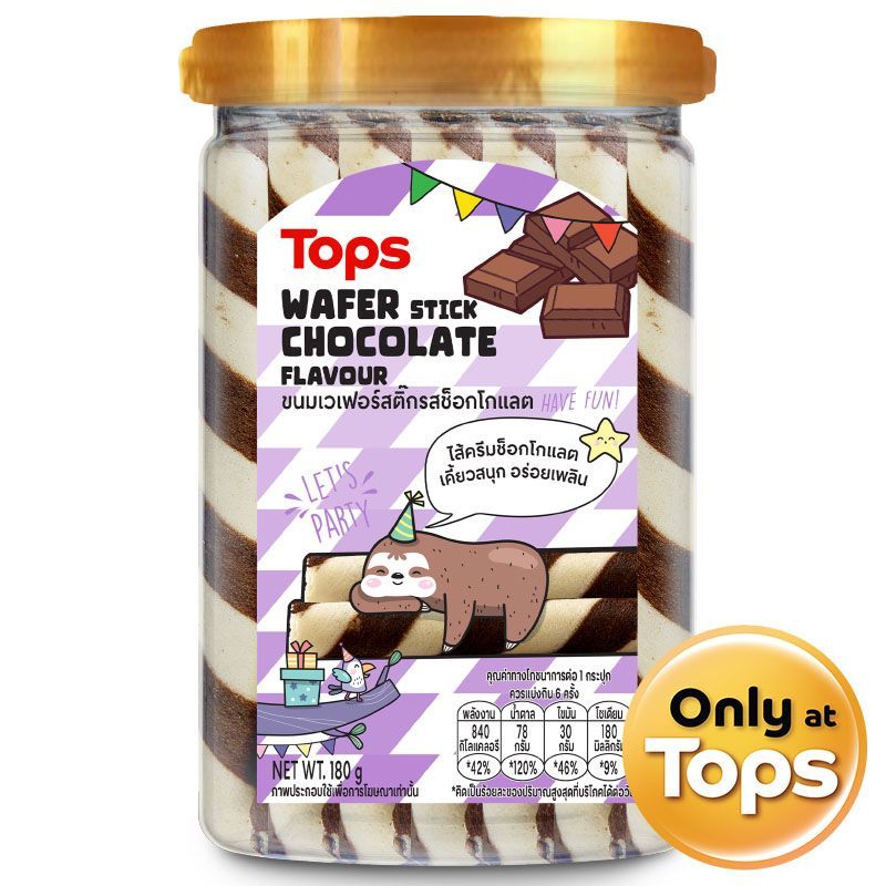 ท็อปส์เวเฟอร์สติ๊กรสช็อกโกแลต 180กรัม Tops Wafer Stick Chocolate Flavour 180g.