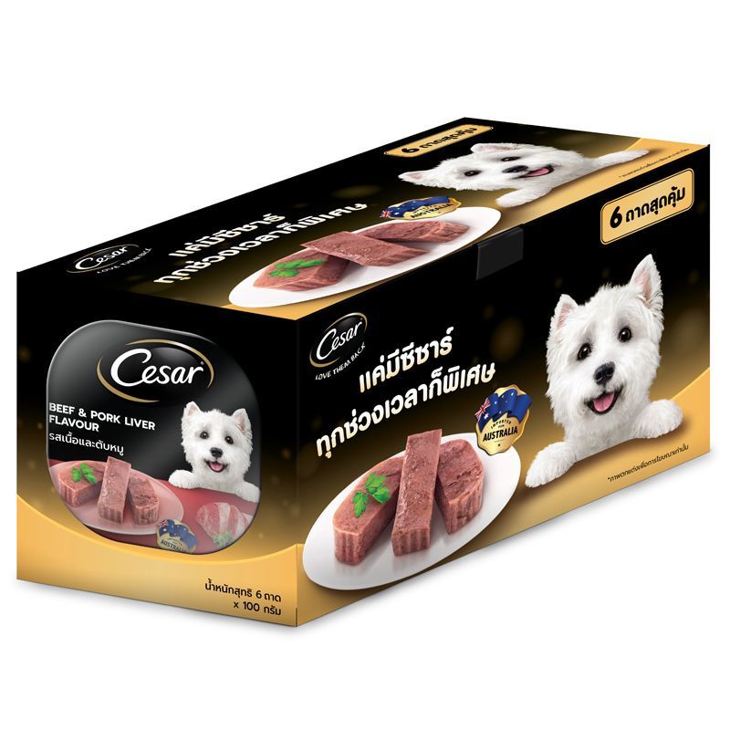 ซีซาร์สุนัขโตรสเนื้อและตับอาหารสุนัขชนิดเปียกแบบถาด100กX6 Cesar Beef Liver 100gX6