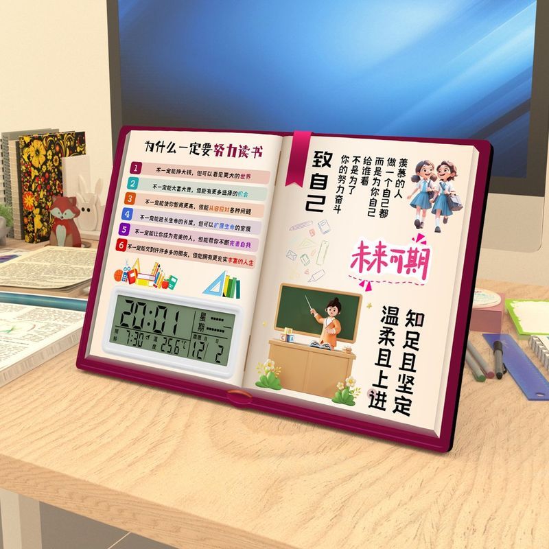 闹钟励志自律学习座钟摆家用桌面书桌书房创意日历电子台钟摆台2609011 Alarm clock, inspirational self-discipline learning desk clock,