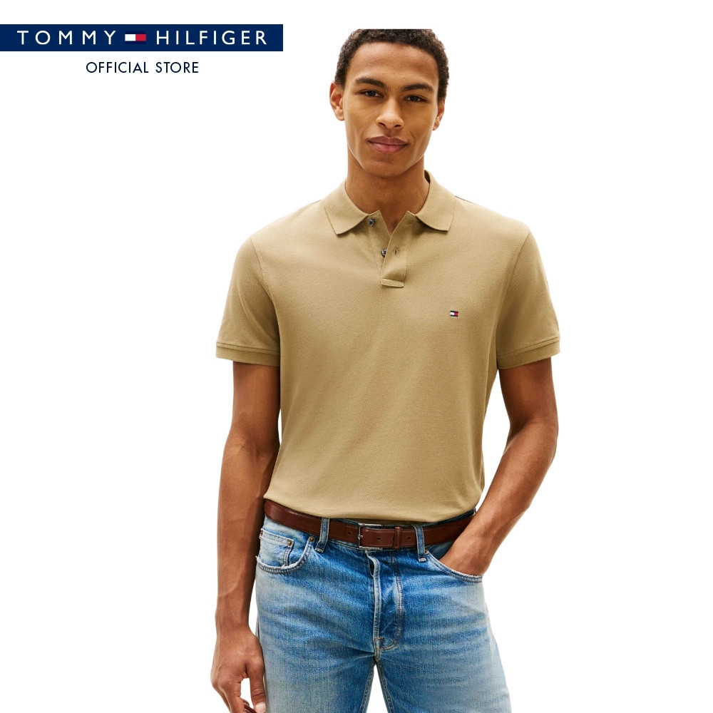 Tommy Hilfiger เสื้อโปโล ผู้ชาย รุ่น MW0MW41282 GXR - สีเบจ ทรง Regular