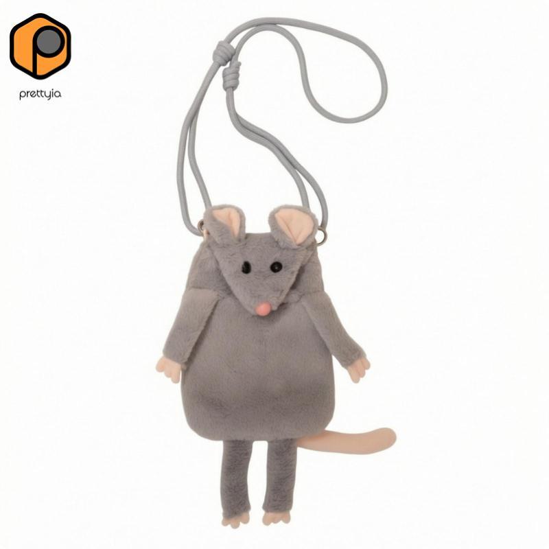 Prettyia Fuzzy Crossbody Bag Fuzzy Mouse Purse Fuzzy Purse Skin-Friendly ตุ๊กตาสัตว์กระเป๋าขนาดกะทัด