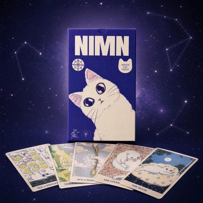 🔥พร้อมส่ง🔥【NIMN Cute White Cat Tarot】RWS ไพ่ทาโรต์ไรเดอร์เวท 78 ใบ แมวขาวน่ารัก คลาสสิก พรีเมียม ผู้
