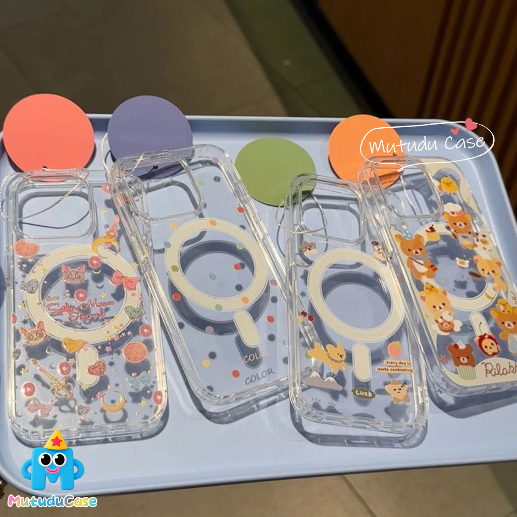 เคสโทรศัพท์รุ่น สำหรับIPhone 16 11 15 12 14 Pro Max XR XS X Max 16 7 8 Plus SE 2 3ลูกสุนัขRilakkumaท่าทางแม่เหล็กโปร่งใส