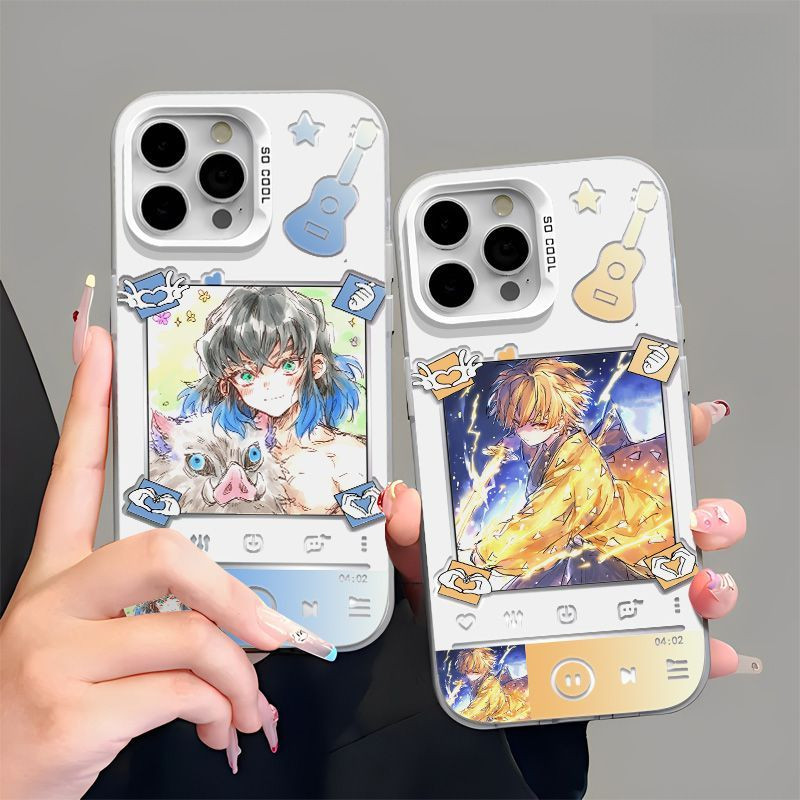 Demon Slayer รุ่น Q อาสาสมัครคู่กรณีผีเสื้อคอลัมน์เงินสีสันสดใสเหมาะสําหรับเคสโทรศัพท์ iPhone เหมาะส