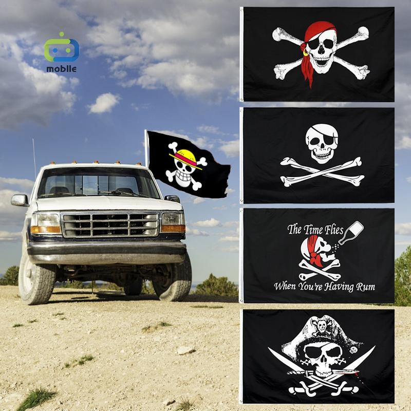 [maygood] One Piece Flag Skull Crossbones Pirate Flag Jolly Roger Double Broken Skull With Pirate Fl