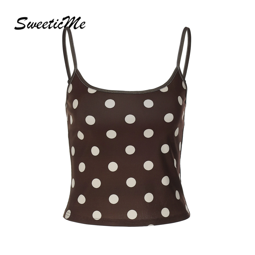 เสื้อสตรี SweeticMe แบบสายเดียว พิมพ์ลายจุดทันสมัย