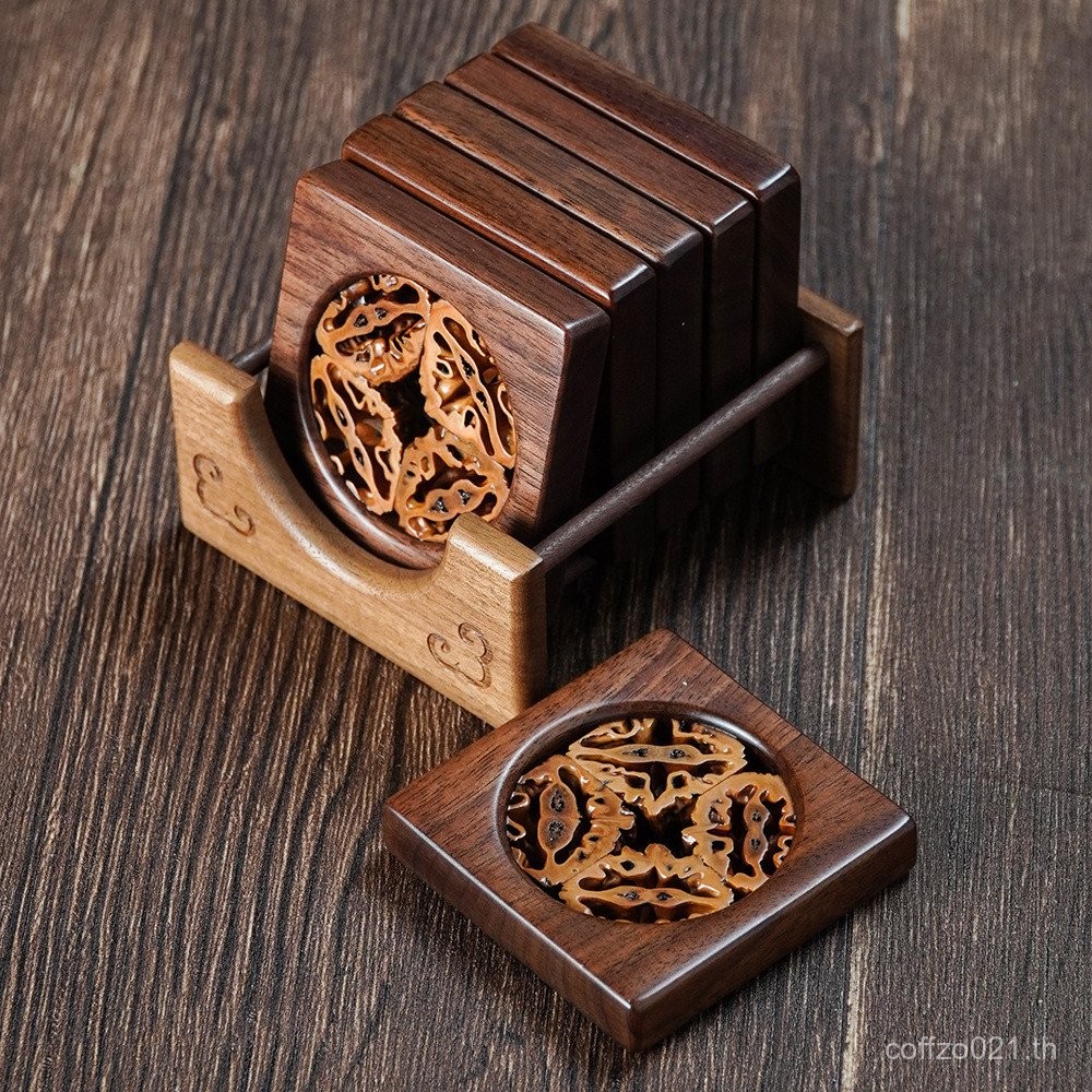 BD002 สีดําวอลนัทวอลนัทสแควร์ขนาดกลางรอบ Coaster บ้านจานอาหาร OFGG