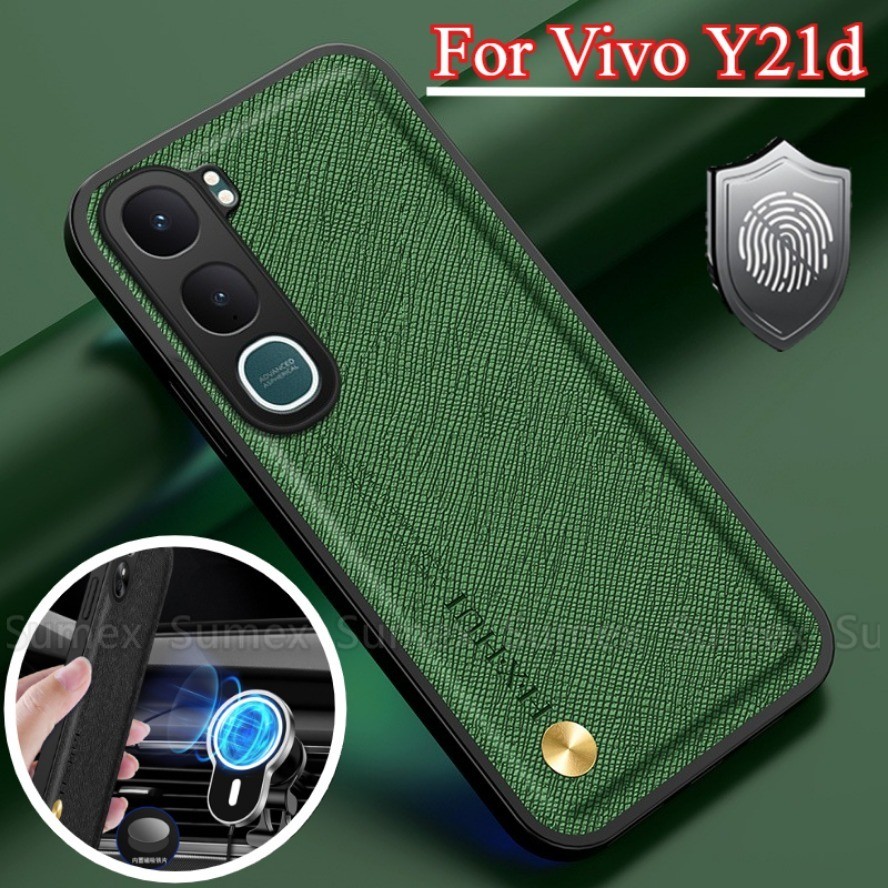 กันกระแทกหนังกลับสําหรับVivo Y21d 2025 กล้องป้องกันกรณีรถผู้ถือแม่เหล็กโทรศัพท์ปกหลังVivov21d Vevo Y